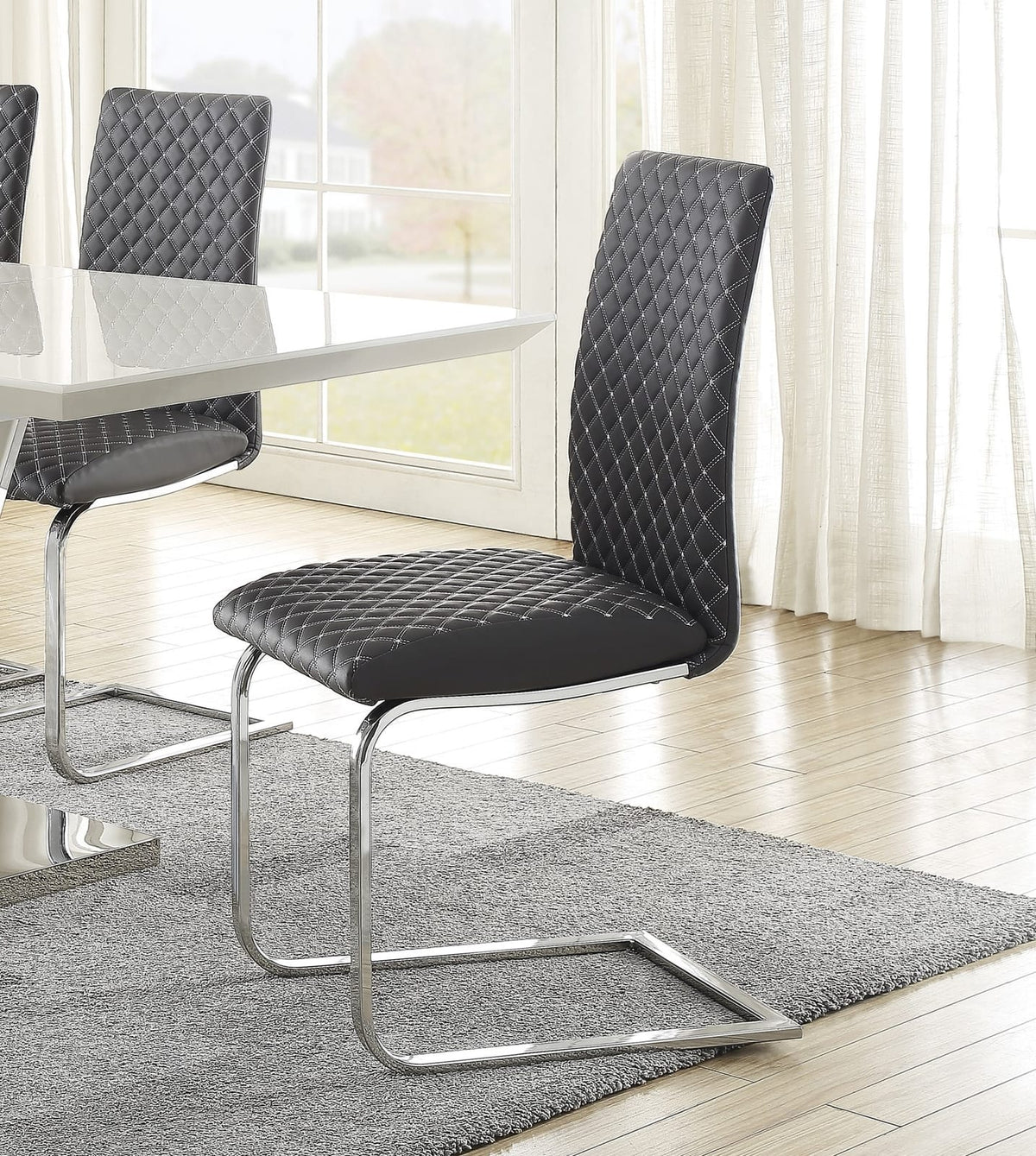 Sleek Side Chairs Set of 2, Gray Faux Leather Dining Room Furniture