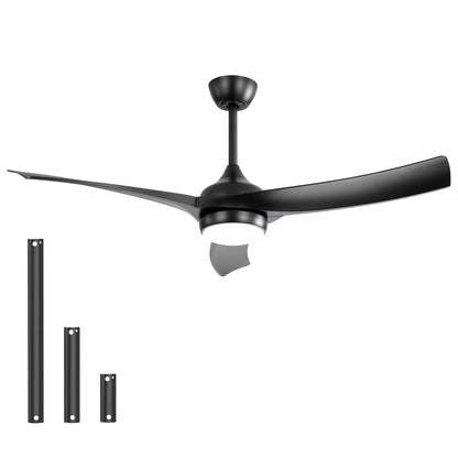 52 Inch Matte Black Ceiling Fan with Remote Control and Dimmable Light