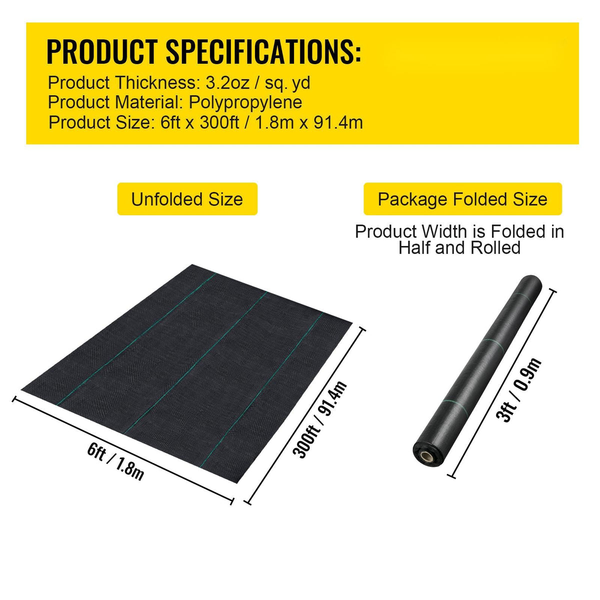 Heavy Duty Black Polypropylene Weed Barrier Fabric for Garden Beds