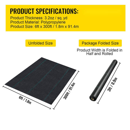 Heavy Duty Black Polypropylene Weed Barrier Fabric for Garden Beds
