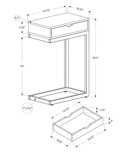 Grey C-Shaped Accent Table with Storage Drawer