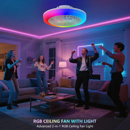 18 Inch RGB Ceiling Fan with Remote - Modern White Iron Lighting