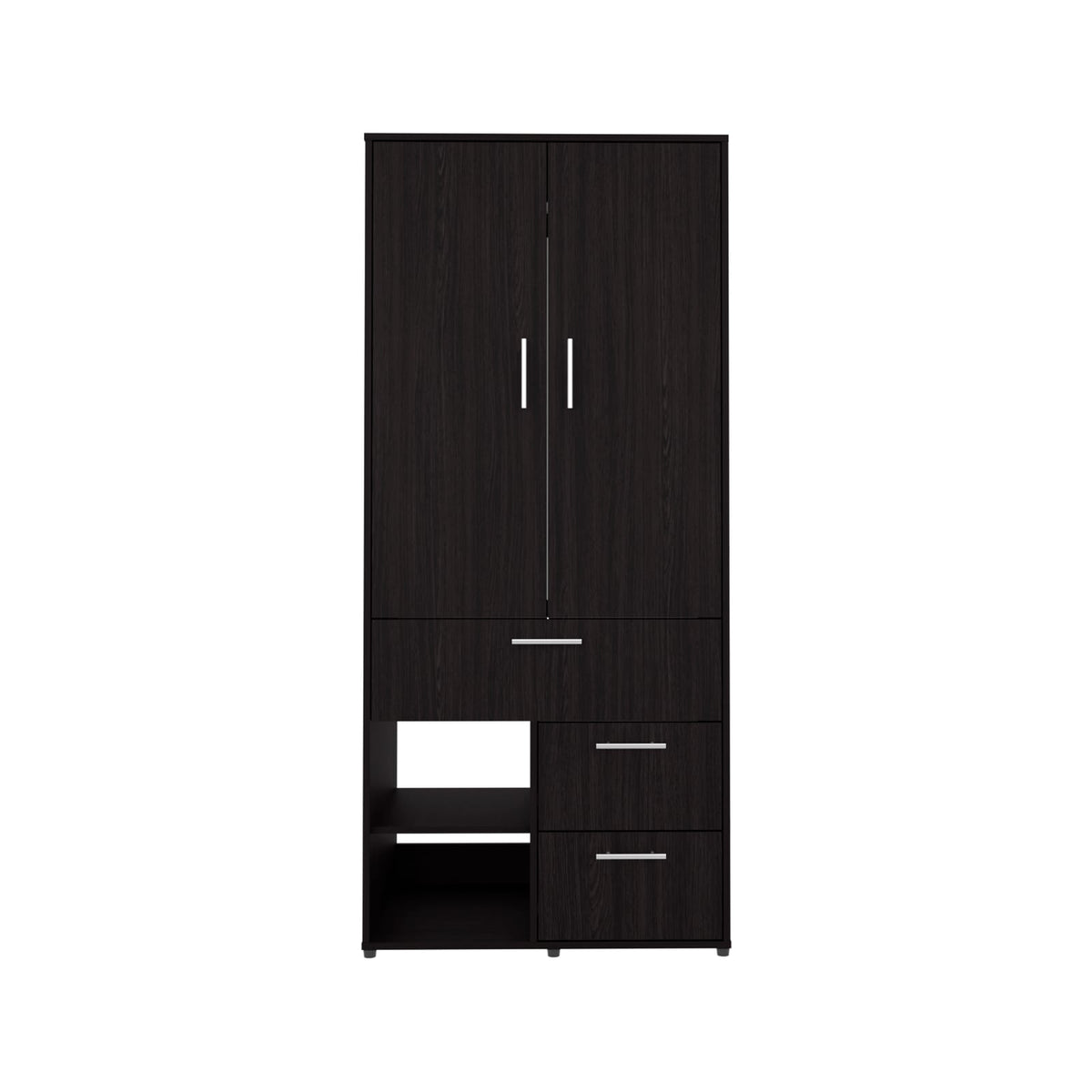 Alpine Armoire - Black: Tall Storage Dresser with Shelves & Hanging Rod