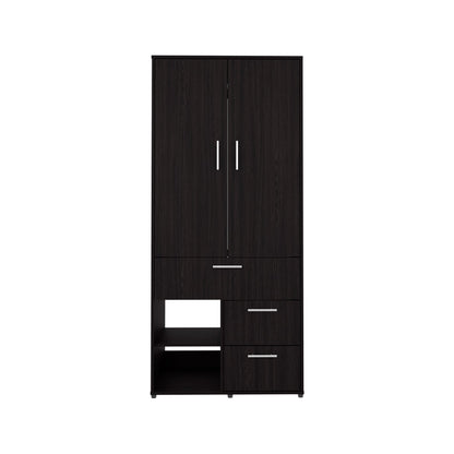 Alpine Armoire - Black: Tall Storage Dresser with Shelves & Hanging Rod