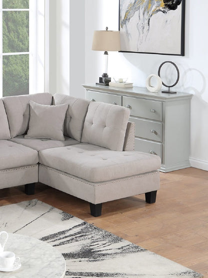 2-Piece Mushroom Fabric Sectional Sofa Set - L-Shaped, 5 Seats