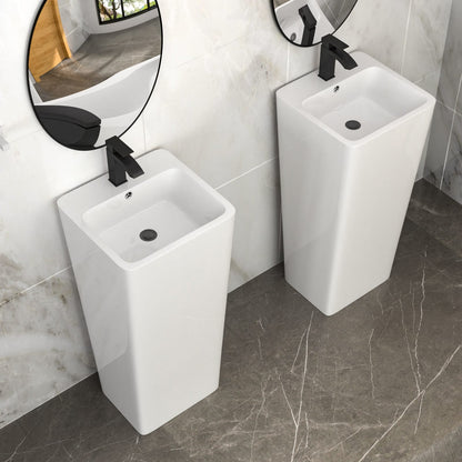 16" White Ceramic Pedestal Sink - Space-Saving Bathroom Basin