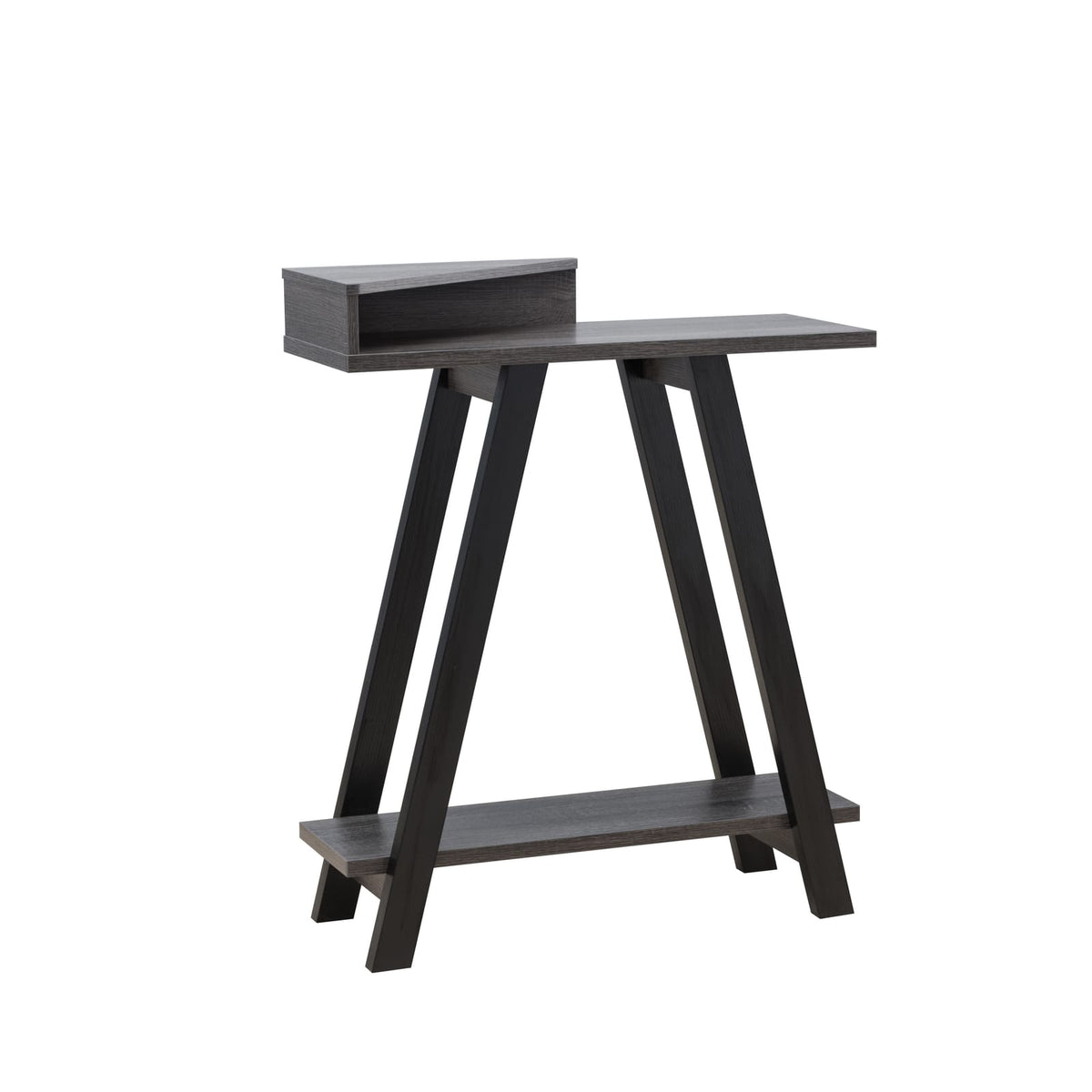 Grey Console Table with Two Shelves - Office Desk for Home Office