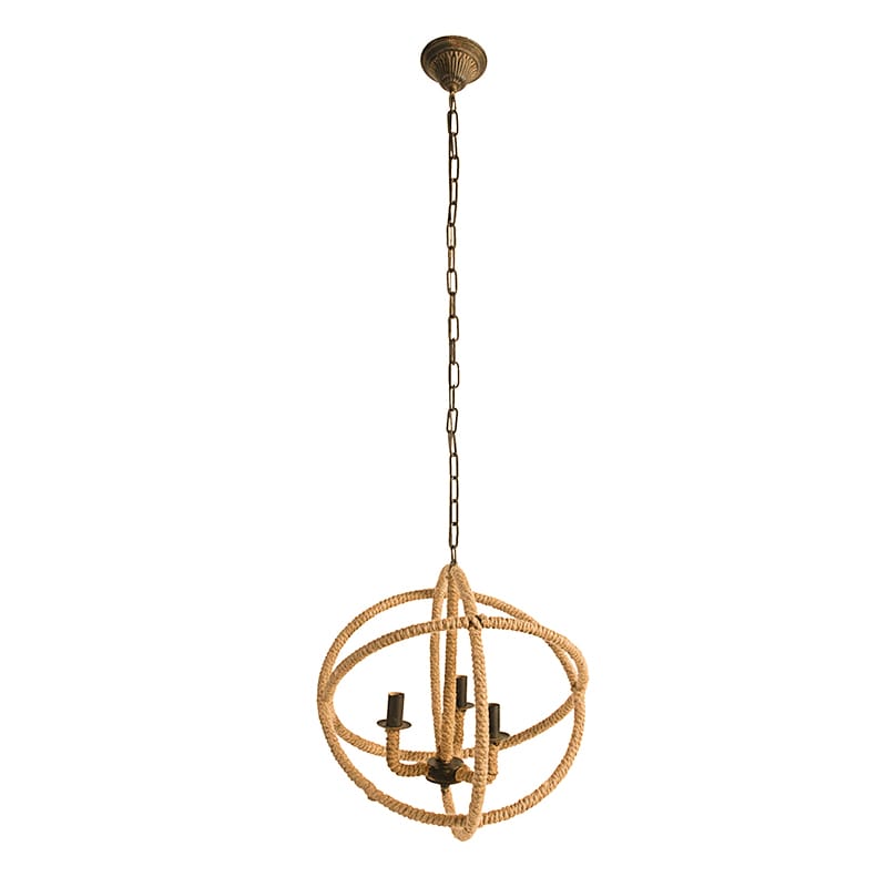 Beige Brown Jute 3-Light Farmhouse Chandelier