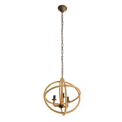 Beige Brown Jute 3-Light Farmhouse Chandelier