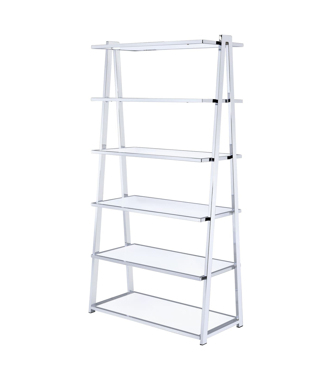 Chrome & White High Gloss Bookshelf - 6 Shelves for Living Room