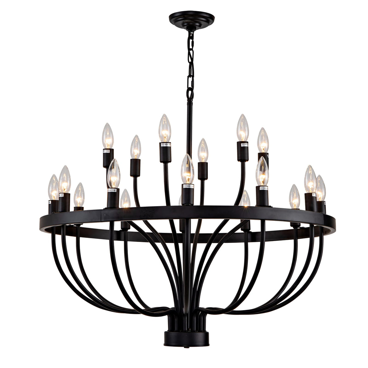 Black Iron Chandelier - 18 Light Floral Design