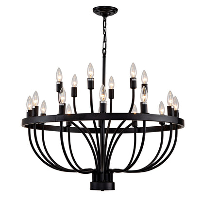 Black Iron Chandelier - 18 Light Floral Design