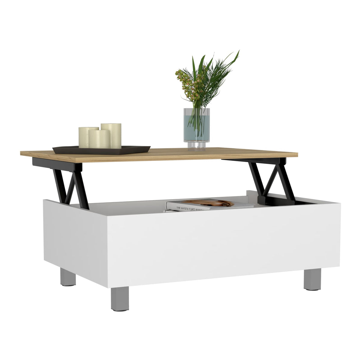 Modern White Lift Top Coffee Table with Storage for Living Room