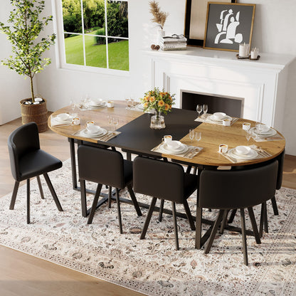 Dining Room 9-Piece Oval Dining Table Set - Seats 8, Black Wood Grain & PU Leather