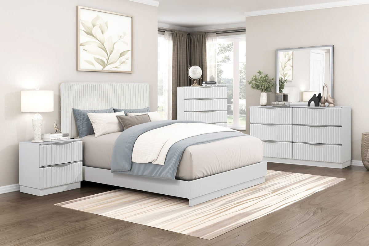 Pearl White Dresser - 6 Drawers, Modern Glam Style