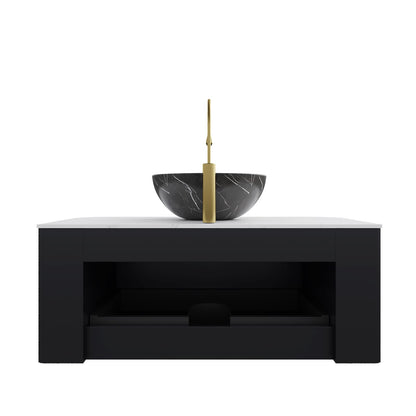 White+Black Bathroom Vanity with Sink - Wall Mounted Storage