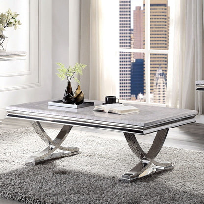 Modern Glam Coffee Table - Chrome, Faux Marble Top