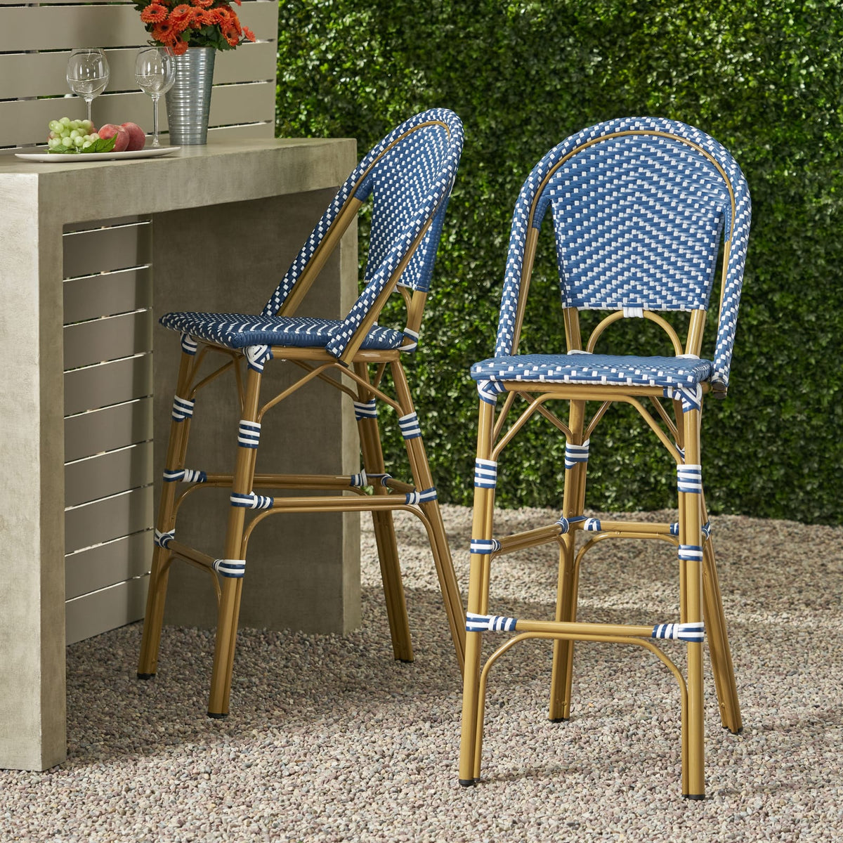 Teal Blue White 2 Person Patio Barstool Set Aluminum Frame