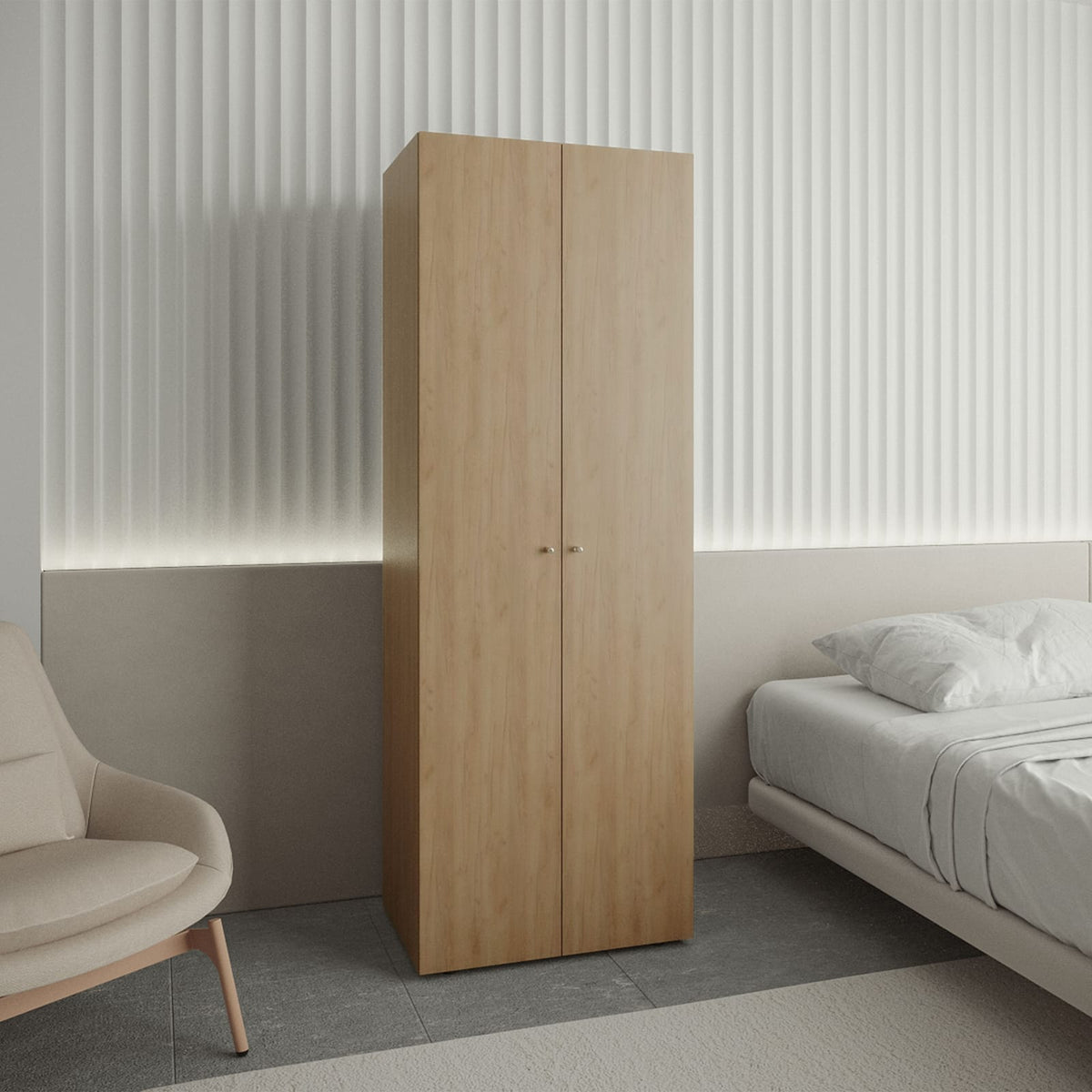 Oak 2-Door Bedroom Armoire - Modern Closet Storage