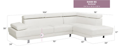 White 3 Seat PU Sectional Sofa - Modern Sectional for Living Room