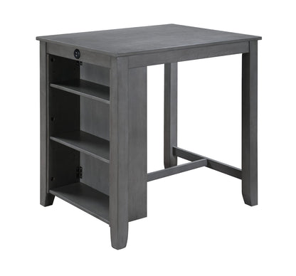 36" Gray Wood Dining Table with USB Ports & Shelves for Dining Room