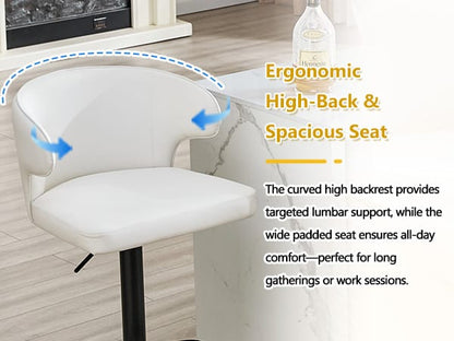 Rotating Adjustable Bar Stool - Black White PU Leather, Durable & Stable