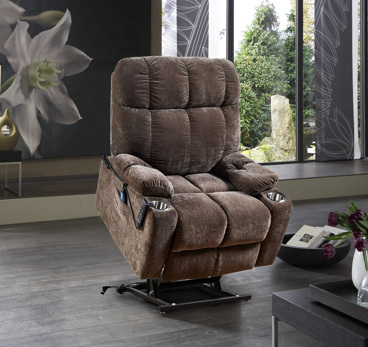 Liyasi Power Recliner - Brown Fabric, Dual OKIN Motor for Living Room