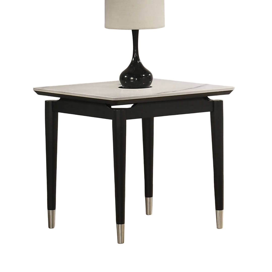 Contemporary End Table - Black & White Sintered Stone