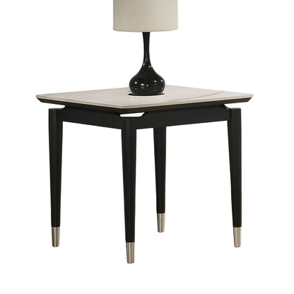 Contemporary End Table - Black & White Sintered Stone