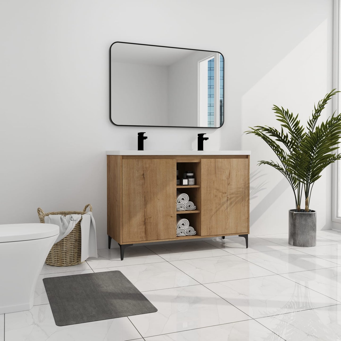 47.6" Imitative Oak Freestanding Bathroom Vanity with 2 Doors