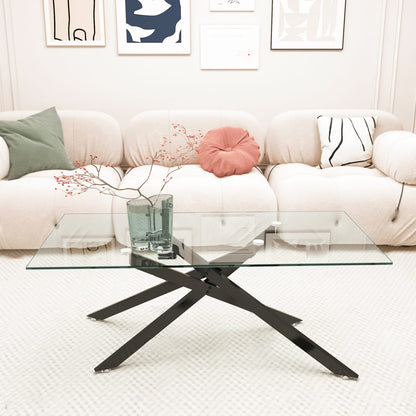 Black Tempered Glass Coffee Table - 39.37" Rectangular for Living Room