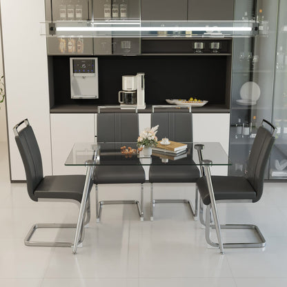 Transparent Glass Dining Table with Metal Legs, Modern Kitchen Table