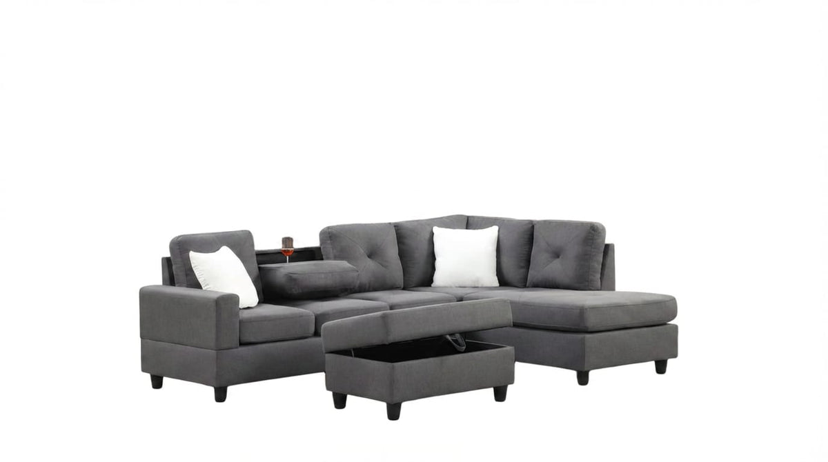 102" Charcoal Linen Sectional Sofa - 5 Seat L-Shape