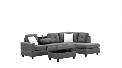 102" Charcoal Linen Sectional Sofa - 5 Seat L-Shape