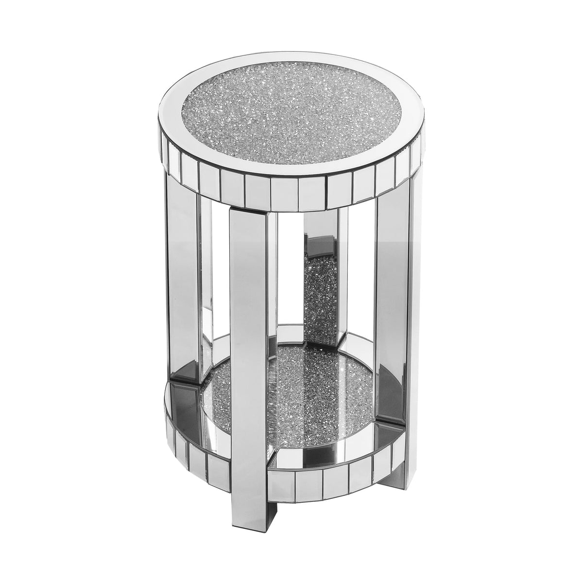 Round Silver Mirrored End Table - Living Room Coffee Table