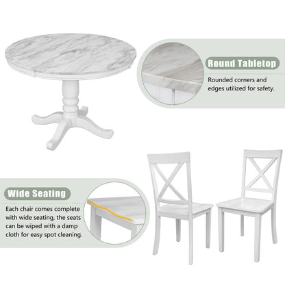 5-Piece Solid Wood Dining Table Set - White