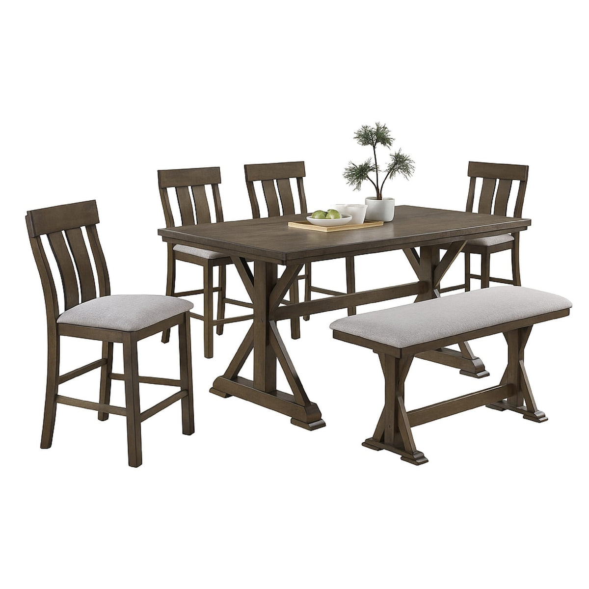 Omal Counter Height Dining Chairs Set of 2 - Brown Wood & Gray Fabric