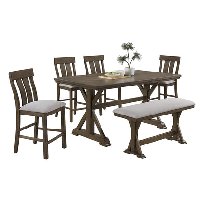 Omal Counter Height Dining Chairs Set of 2 - Brown Wood & Gray Fabric