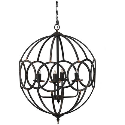 4-Light Metal Chandelier - Black Iron, Adjustable Chain