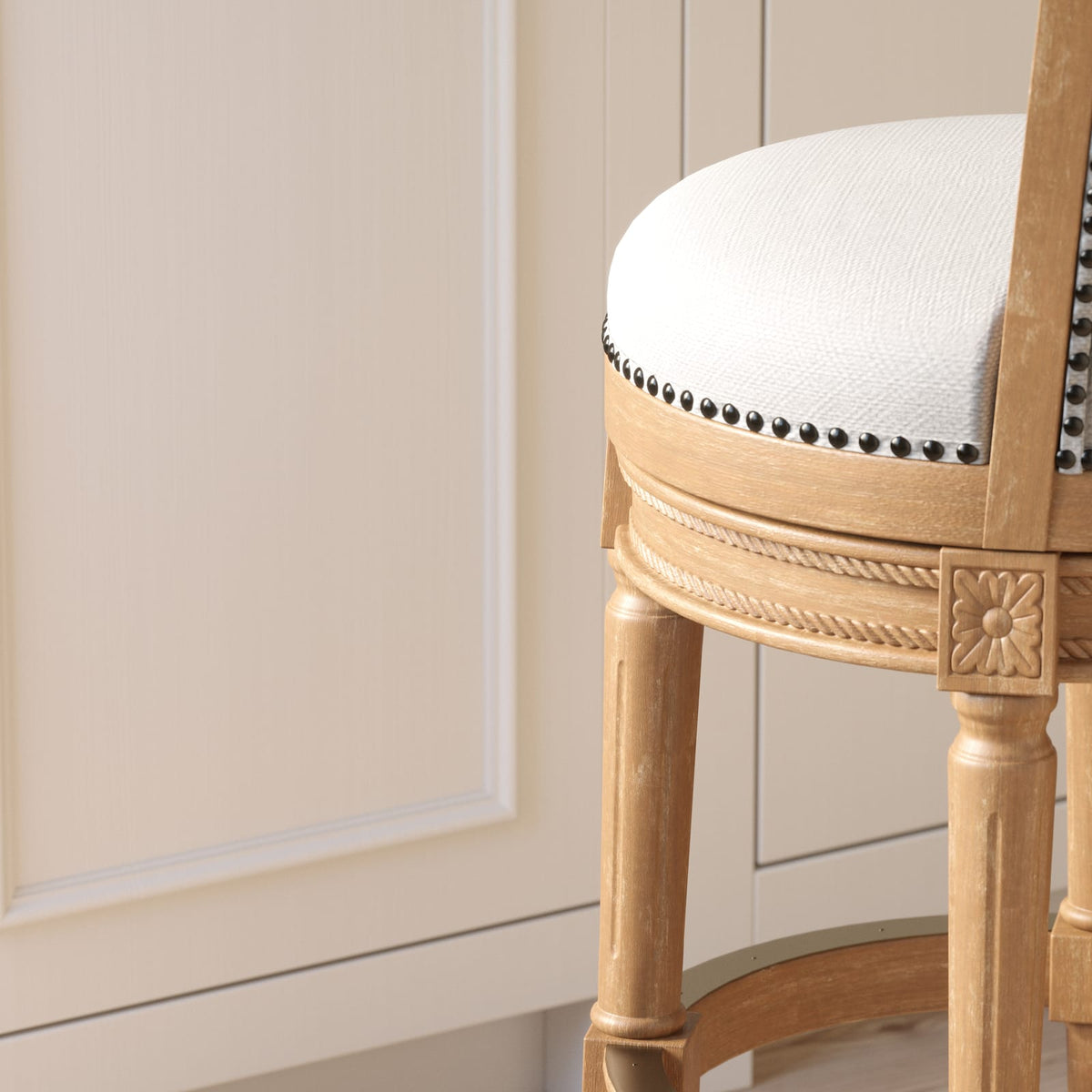 31" Weathered Natural Swivel Barstool - Wood & Gray Fabric