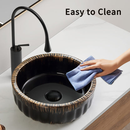 15"X15" Black Bathroom Sink Above Counter Small Bowl Vessel Bathroom Sink Ceramic