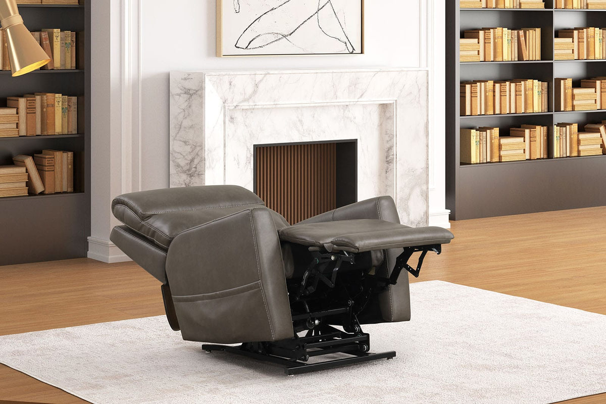 Contemporary Gray Foam Leather Lift Chair Extendable Footrest USB Controller