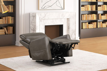Contemporary Gray Foam Leather Lift Chair Extendable Footrest USB Controller