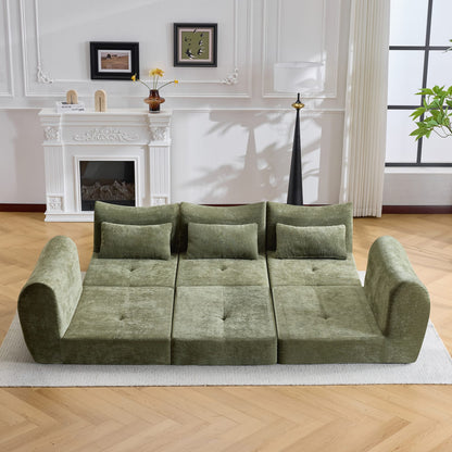 Green Chenille Modular Sofa - 101.58" Sofa Bed