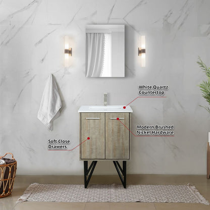 Acacia Wood Bath Vanity with Quartz Top & Mirror