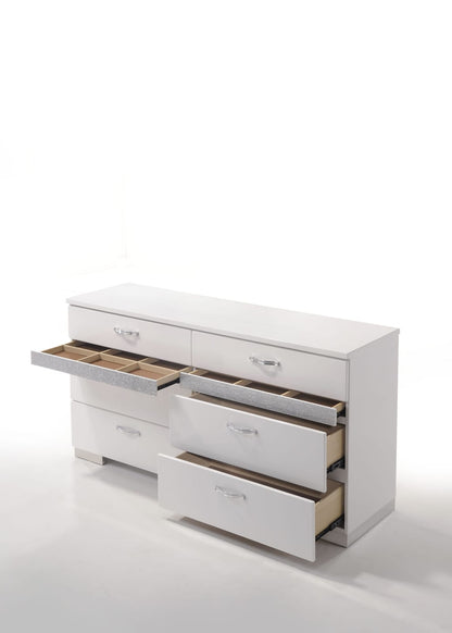 Naima II White Dresser - 6 Drawers Storage for Bedroom