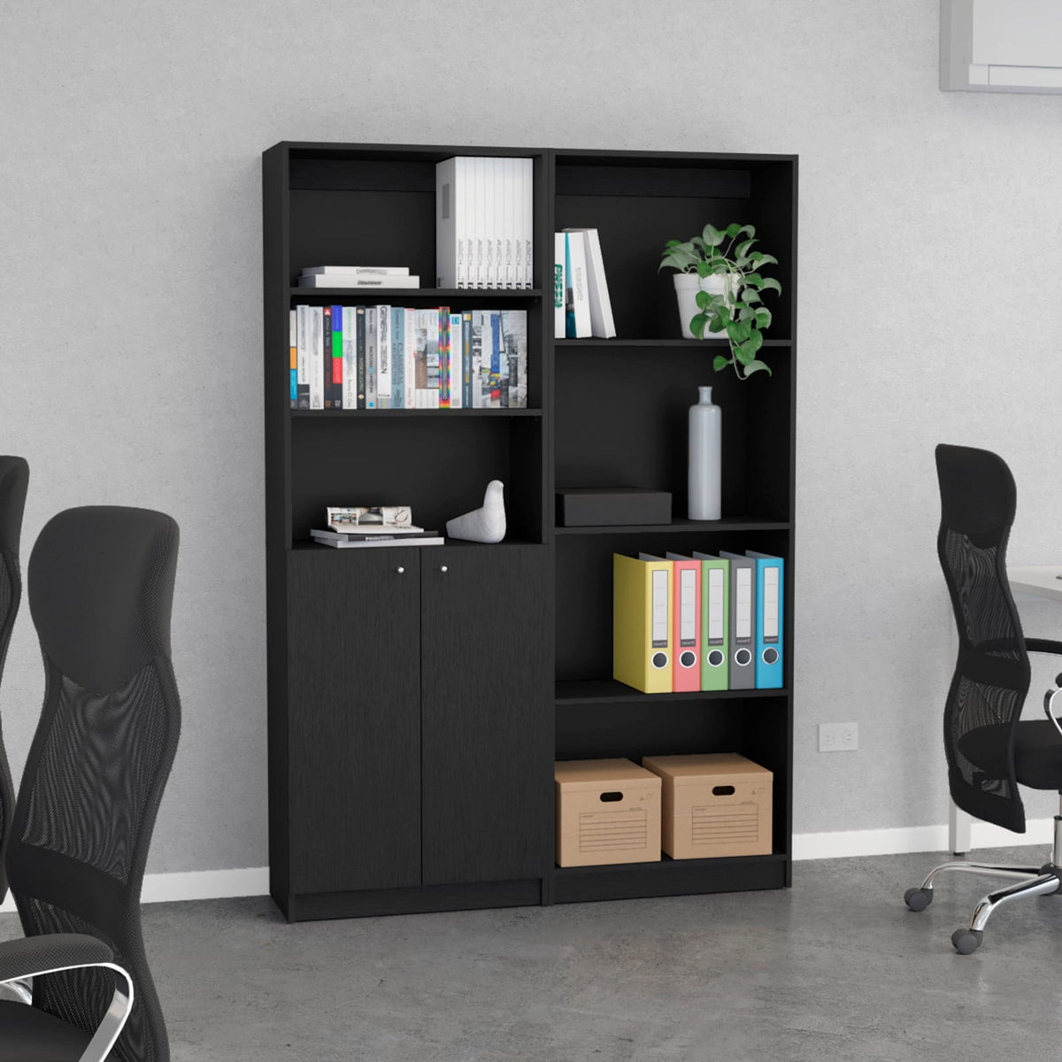Wenge 2-Door Bookcase Set - 2 Piece Display Shelving