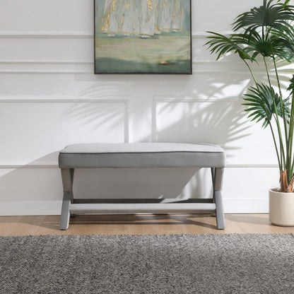 Light Grey Wood Ottoman Bench - Modern Living Room Accent