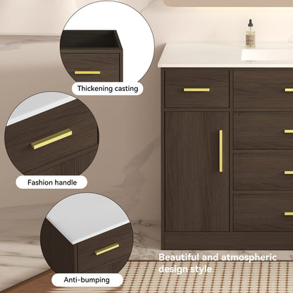 48" Dark Brown Bathroom Vanity - Storage Cabinet with Soft-Close Doors