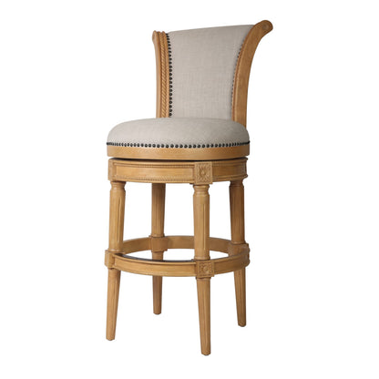 31" Weathered Natural Swivel Barstool - Wood & Gray Fabric